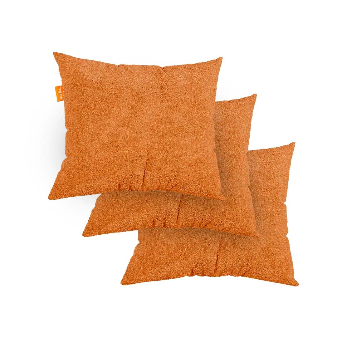 Kit 3 Almofadas Tecido Bouclé - Cor Laranja - 45x45cm
