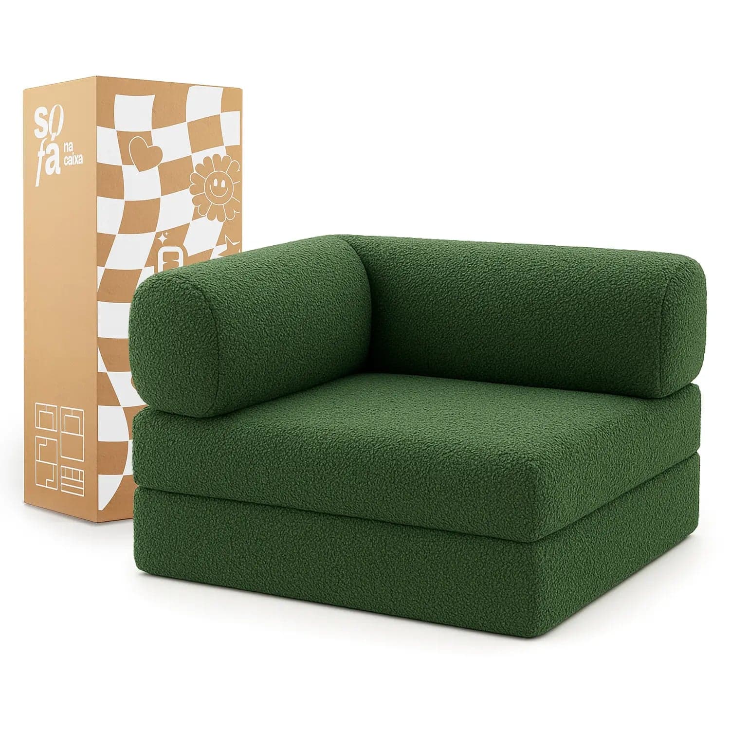 Poltrona do Sofá Cama Bloom Tecido Boucle Verde Musgo - Sofá na Caixa