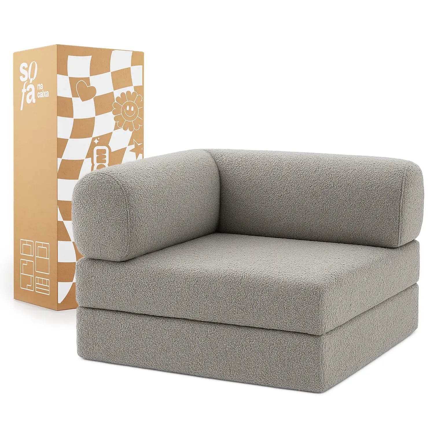 Poltrona do Sofá Cama Bloom Tecido Boucle Cinza - Sofá na Caixa