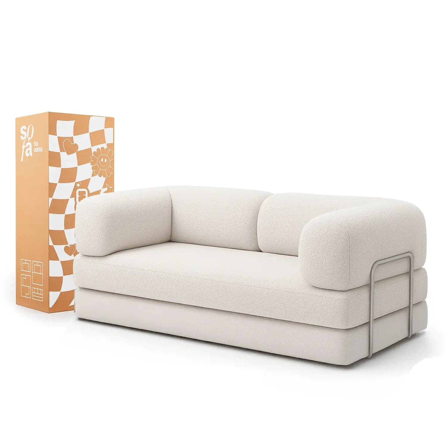 Sofá Cama Bloom Tecido Boucle Linho - Sofá na Caixa