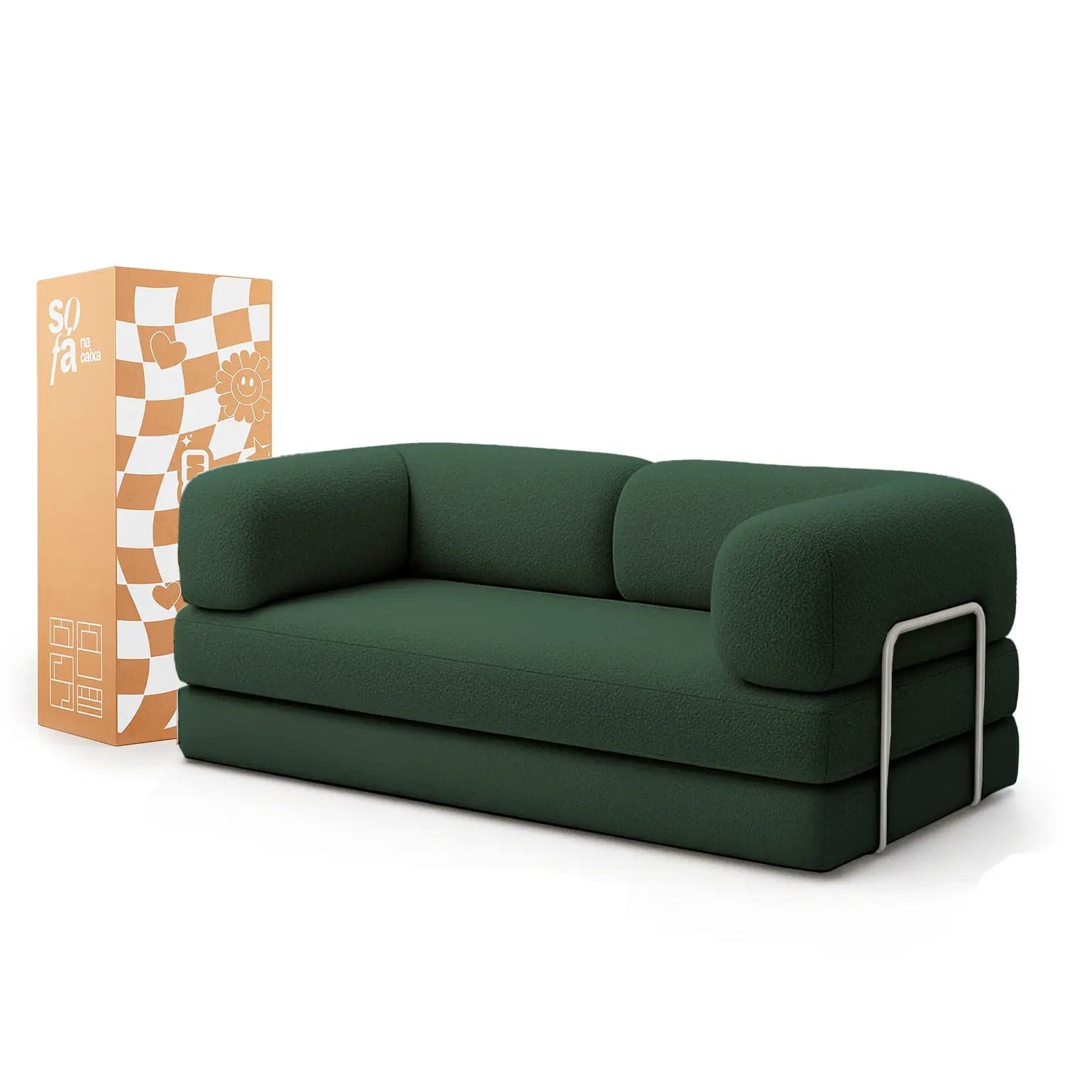 Sofá Cama Bloom Tecido Boucle Verde Musgo - Sofá na Caixa
