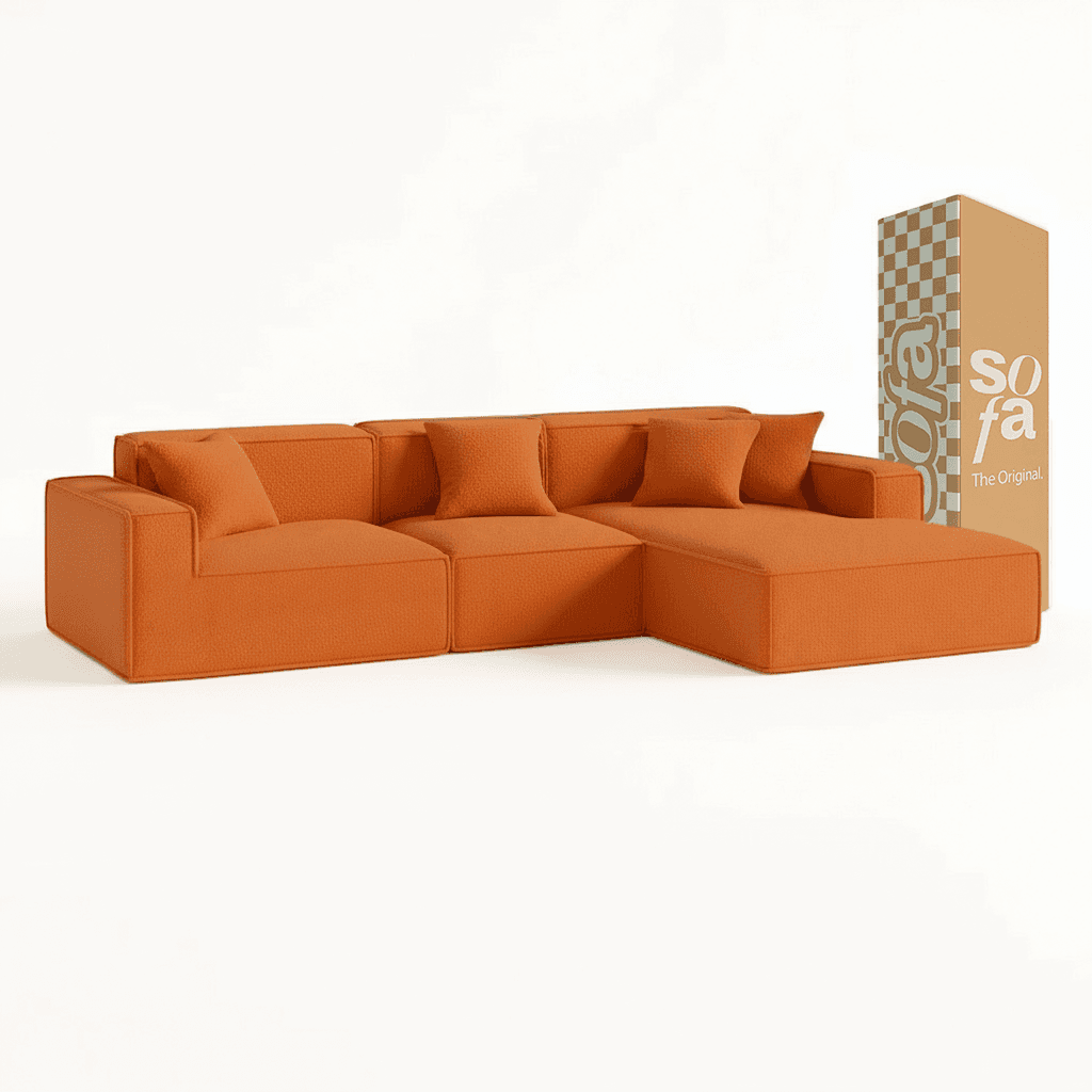 Sofá Modular Pelion 3 Lugares com 1 Chaise - Laranja