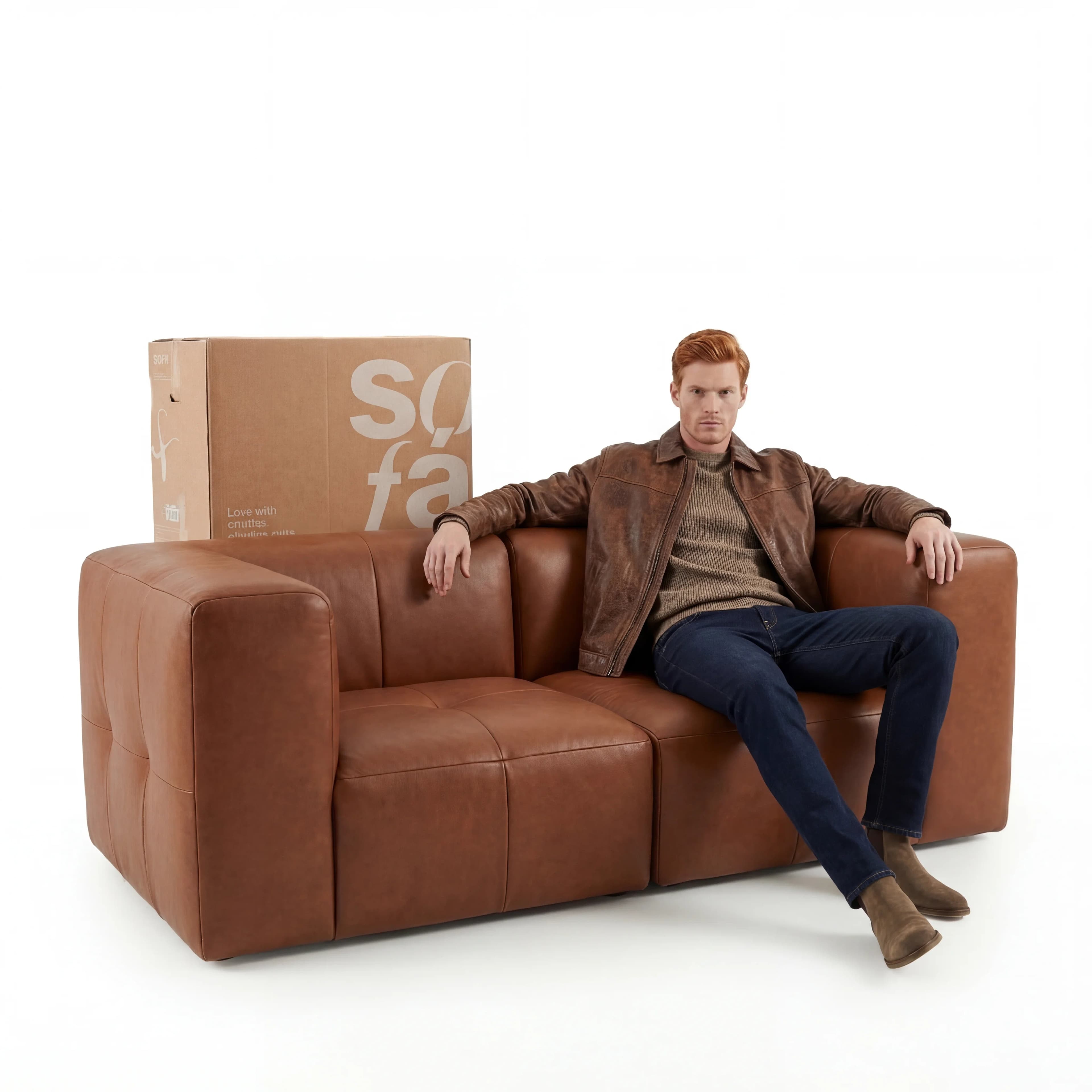 Sofá na Caixa modular 2 lugares Poli-Couro Marrom