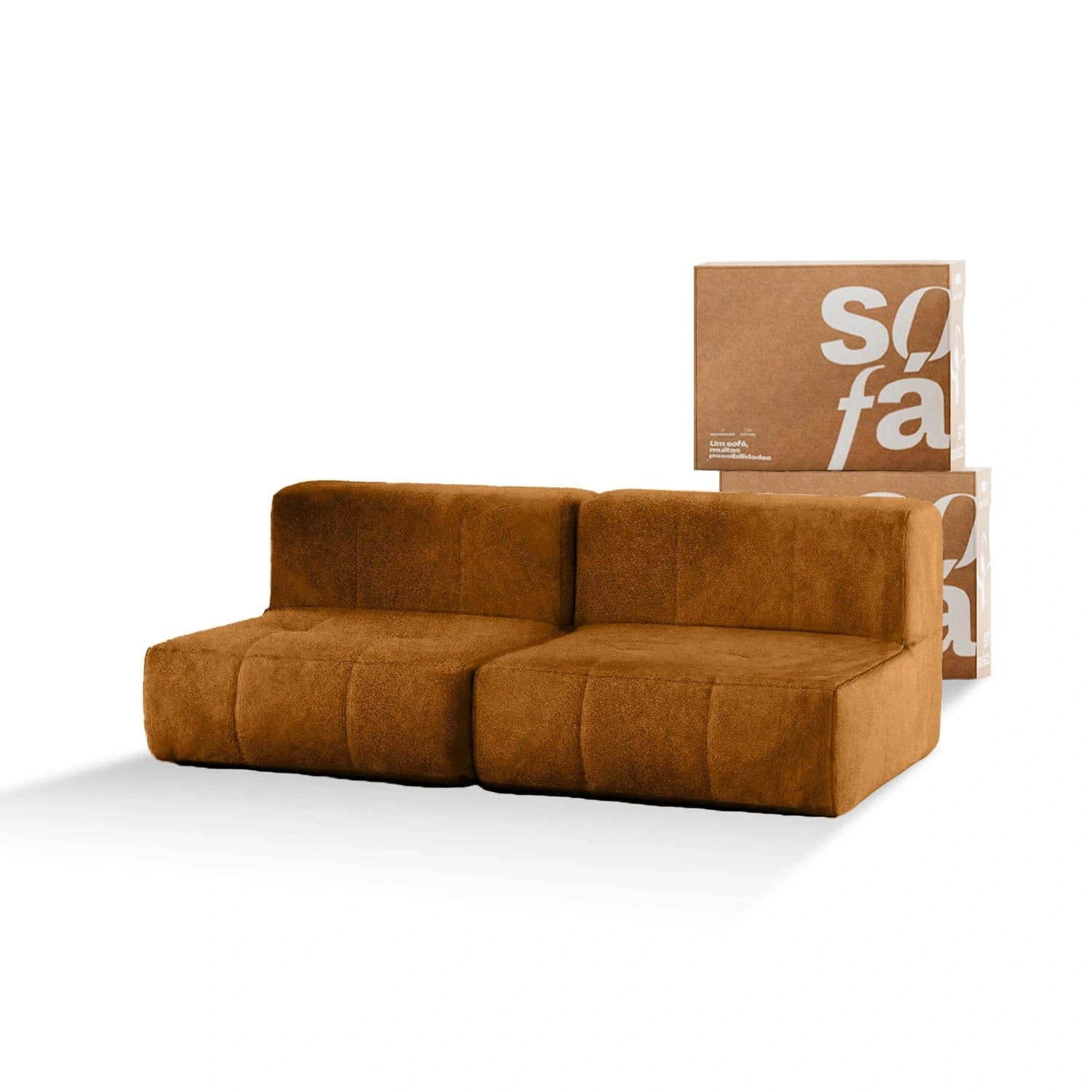 Sofá na Caixa modular 2 lugares Poli-Couro Marrom - Sem braço