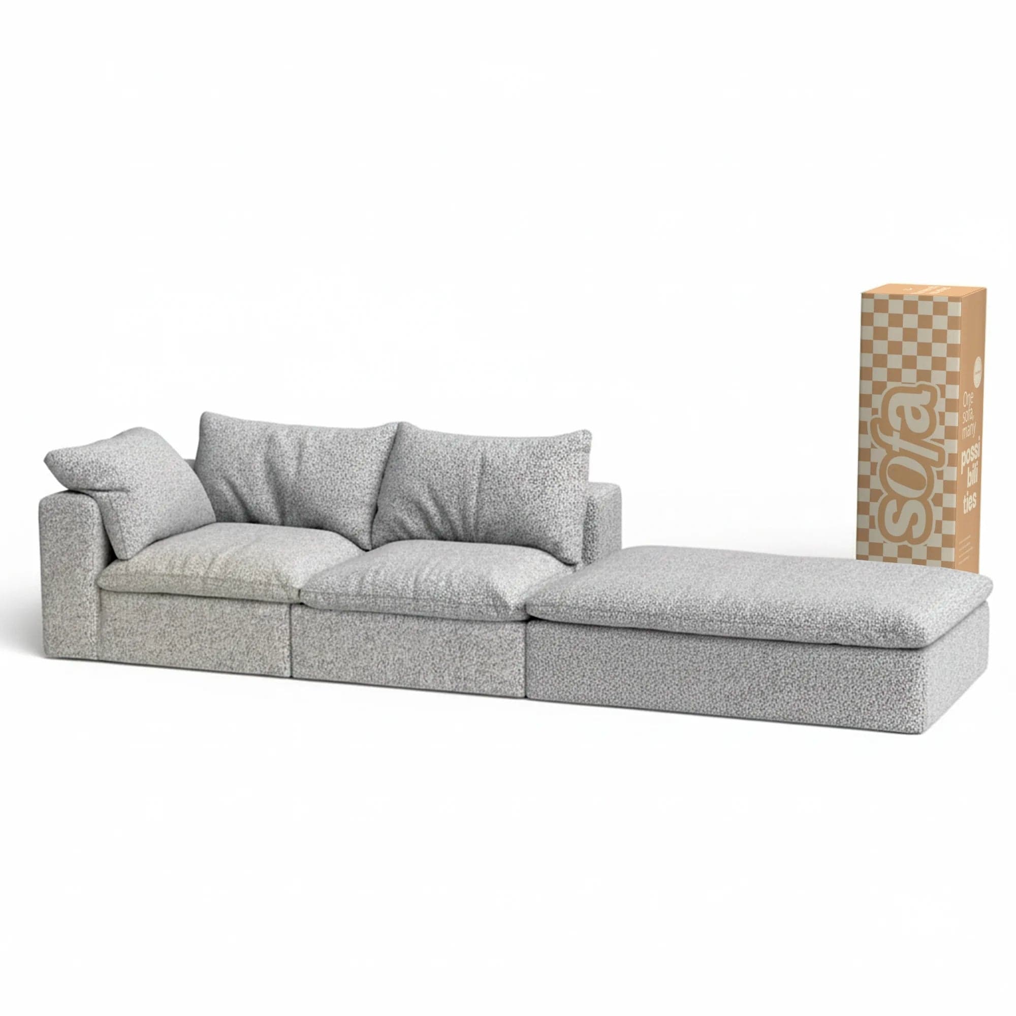 Sofá na Caixa modular Sienna 2 lugares em Boucle - 1 Braço com Apoio - Cinza Granito