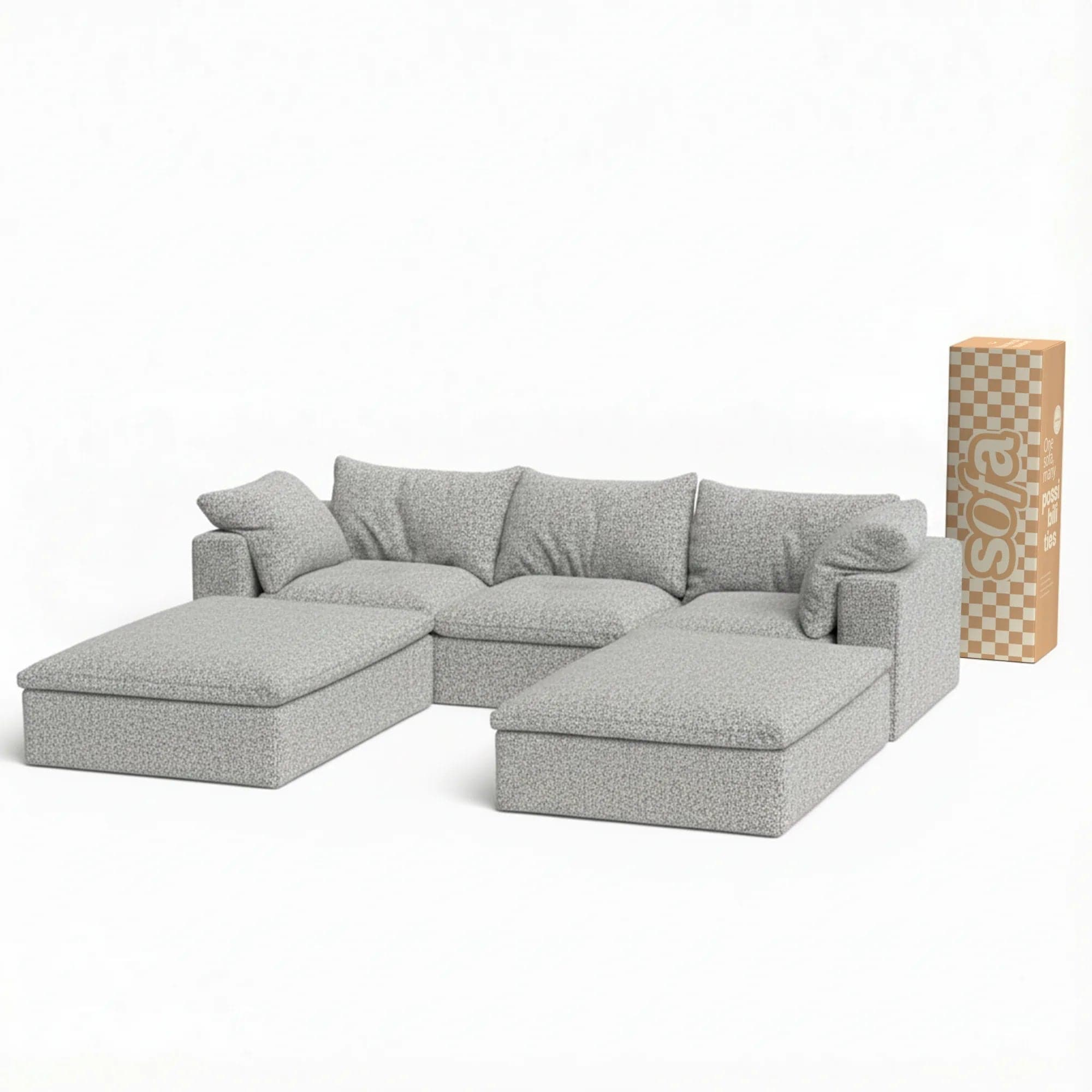 Sofá na Caixa modular Sienna 3 lugares em Boucle com 2 Apoio - Cinza Granito