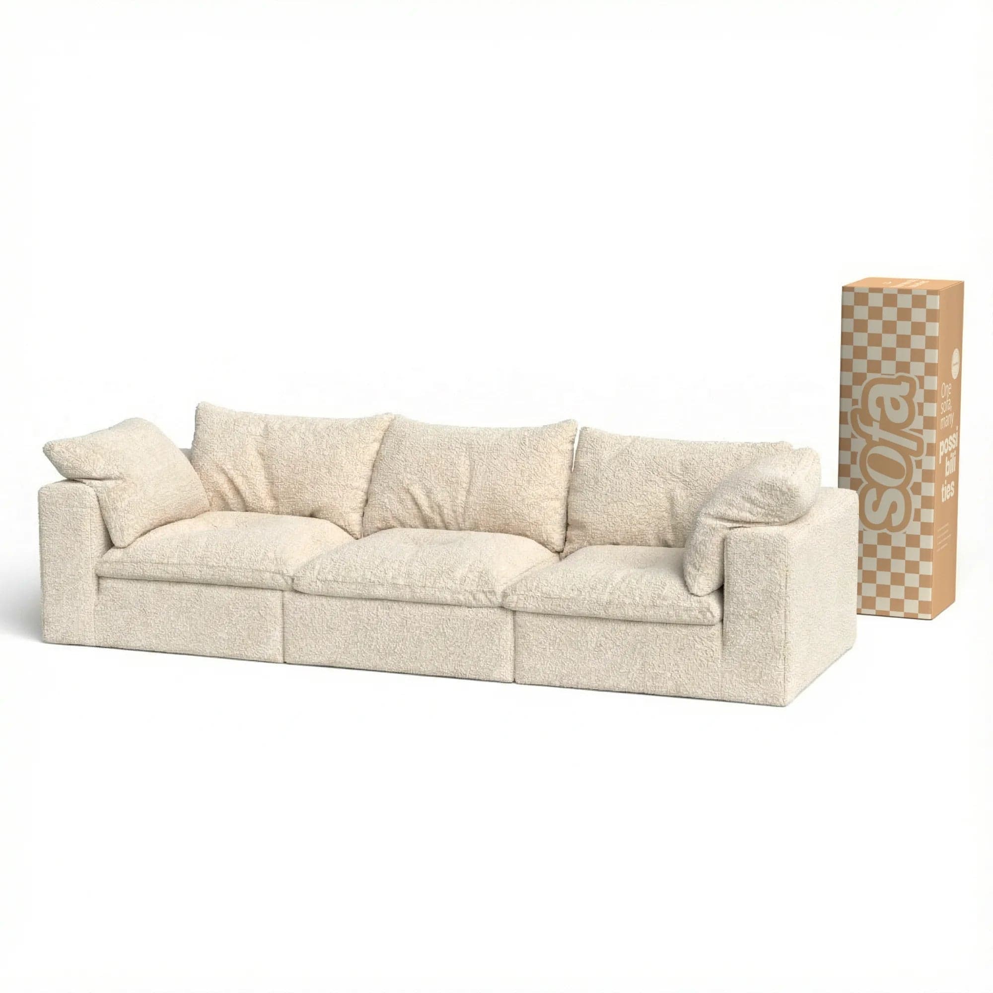 Sofá na Caixa modular Sienna 3 lugares em Boucle - Off-White