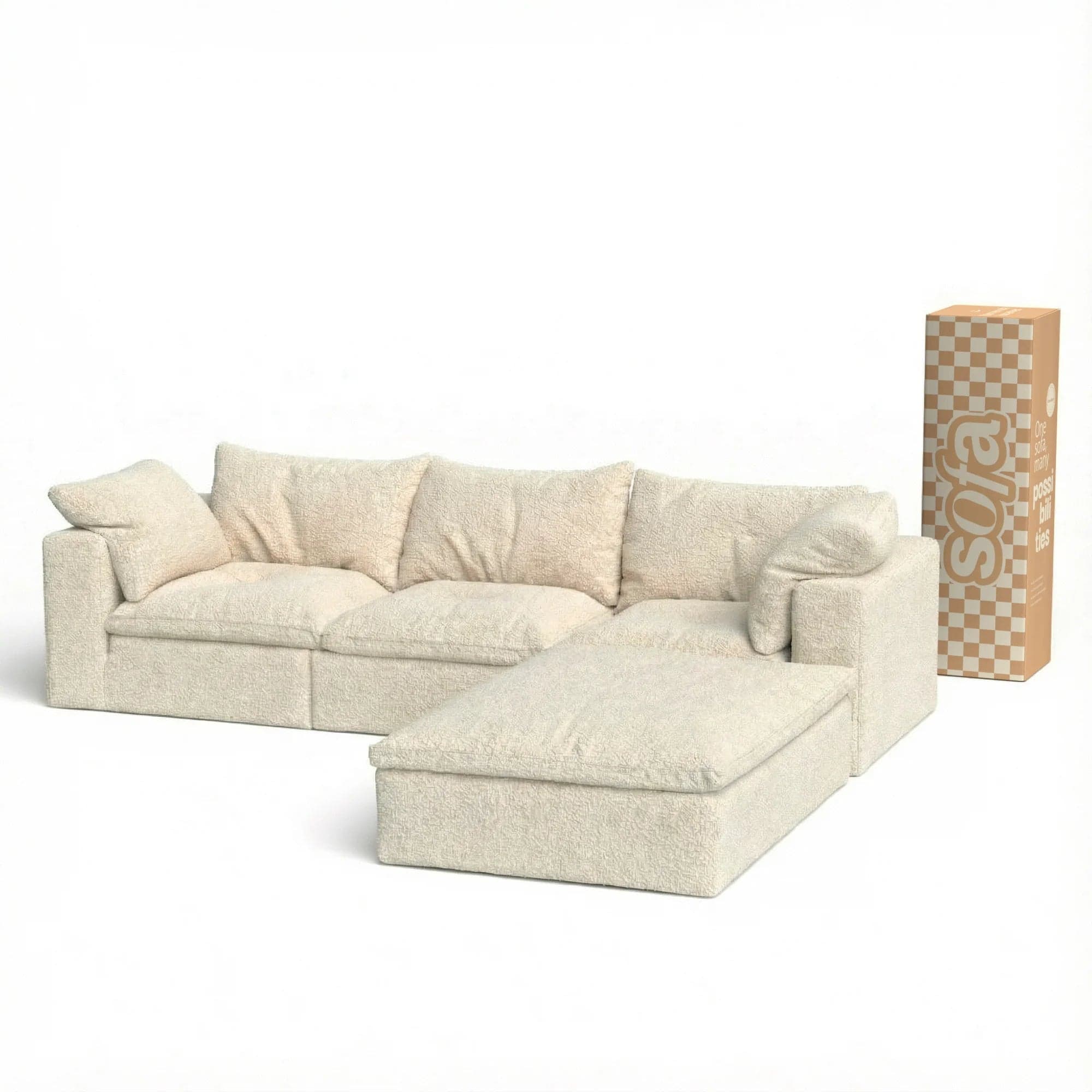 Sofá na Caixa modular Sienna 3 lugares em Boucle com Apoio - Off-White